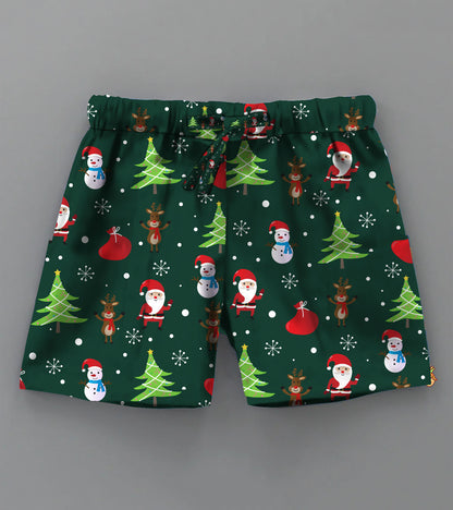 Green Christmas Snow Printed Boys Co ord Set