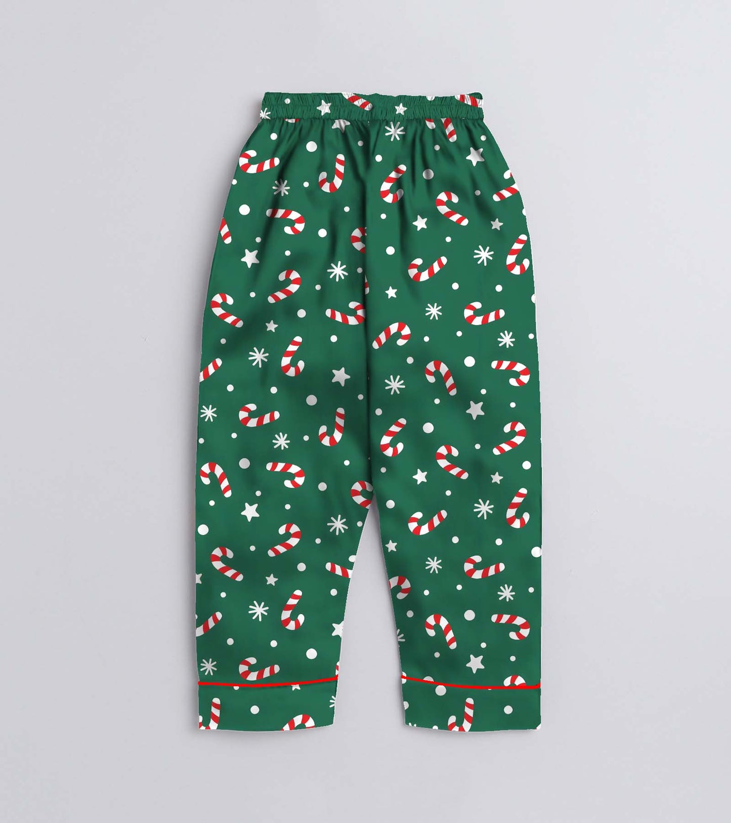 Green Christmas Theme Cotton Christmas Printed Nightsuit Set