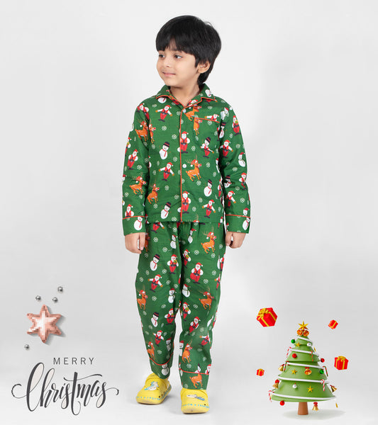 Emerald Santa Christmas Printed Nightsuit Set