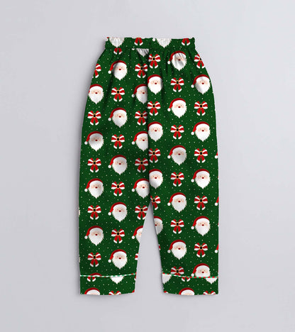 Green Santa Pure Cotton Christmas Printed Nightsuit Set