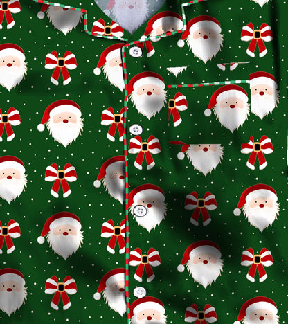 Green Santa Pure Cotton Christmas Printed Nightsuit Set
