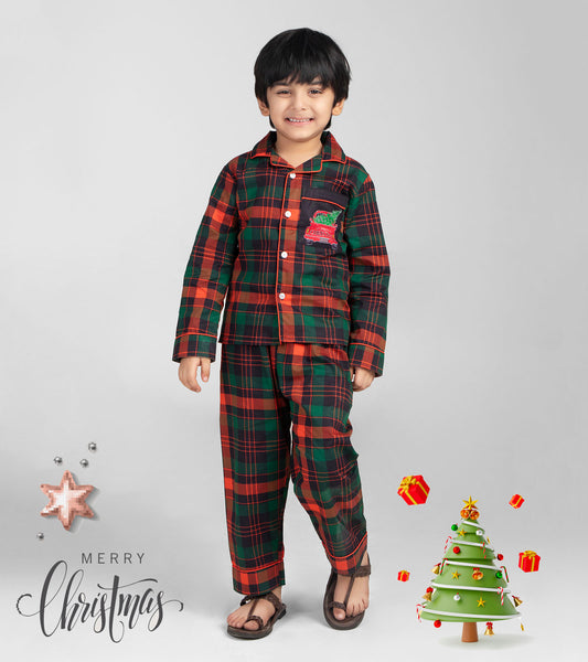 Green and Red Checks Christmas Printed Nightsuit Set