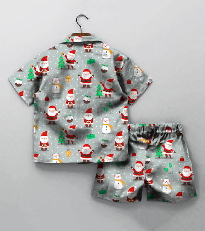 Grey Santa Christmas Printed Boys Co ord Set