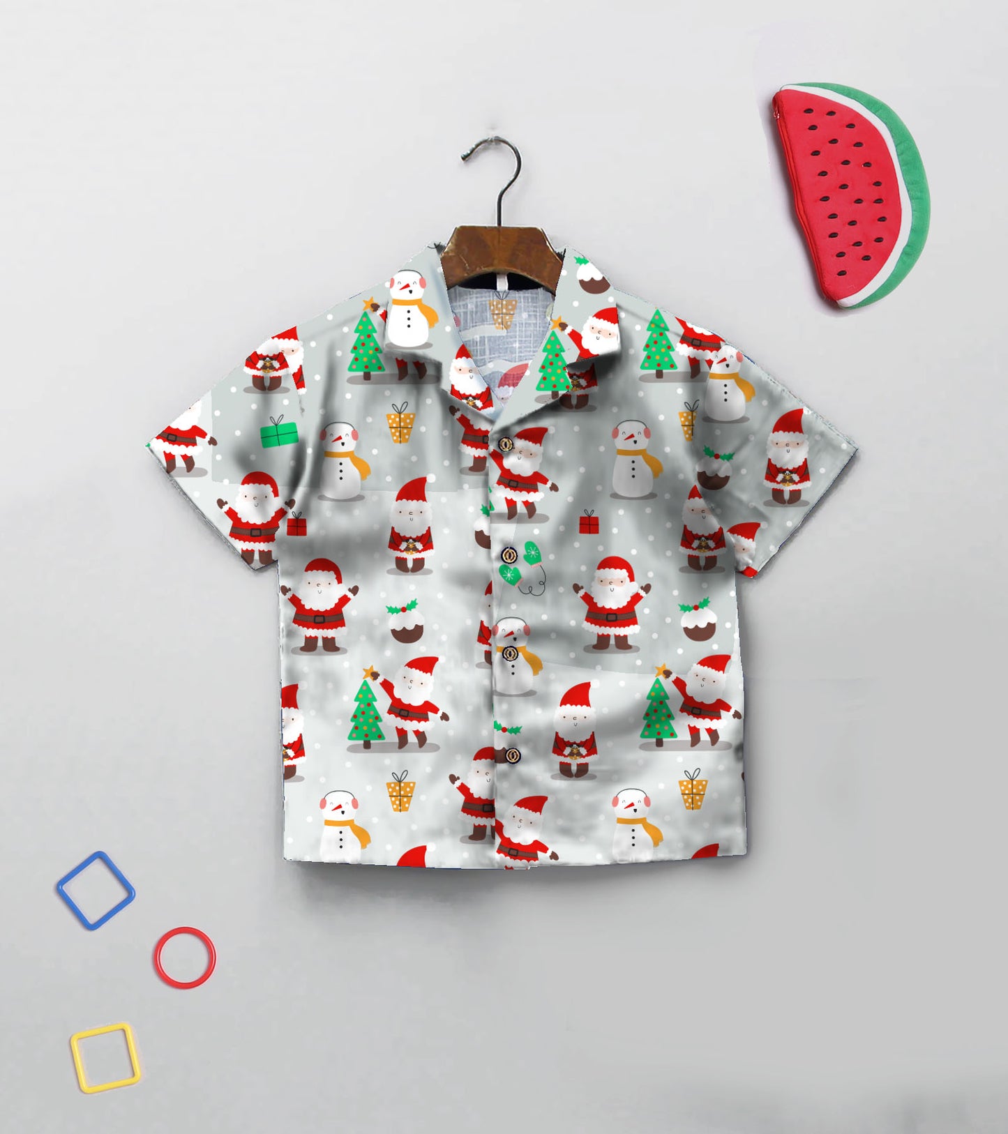 Grey Santa Christmas Printed Boys Co ord Set