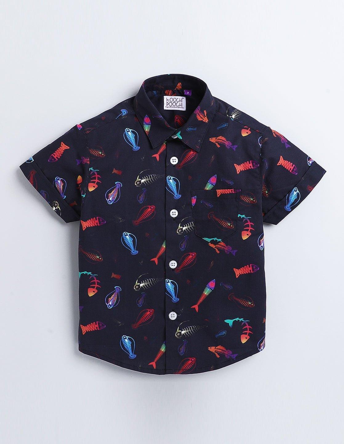 Black Fish Printed Half Sleeve Shirt