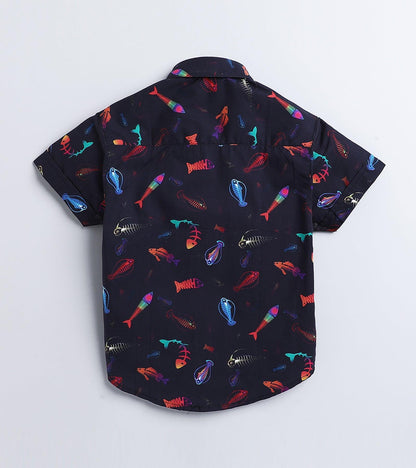 Black Fish Printed Half Sleeve Shirt