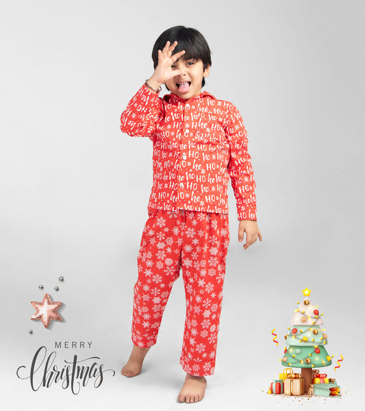 HoHo Christmas Red Printed Nightsuit Set