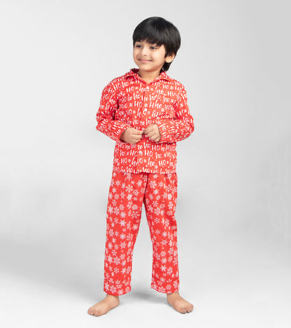 HoHo Christmas Red Printed Nightsuit Set