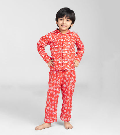 HoHo Christmas Red Printed Nightsuit Set