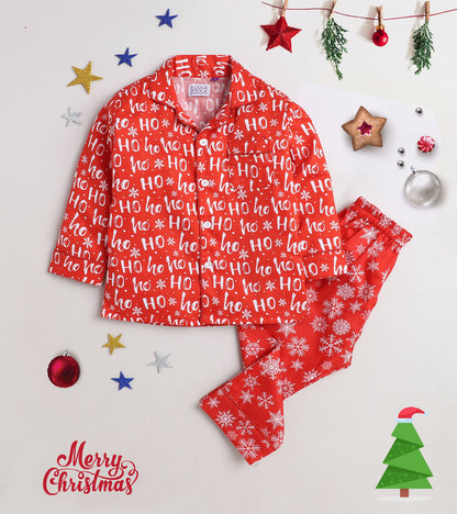 HoHo Christmas Red Printed Nightsuit Set