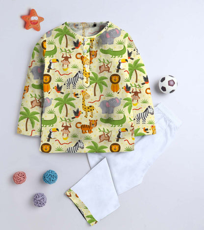 Jungle Animal Playing Printed Pyjama Kurta Set