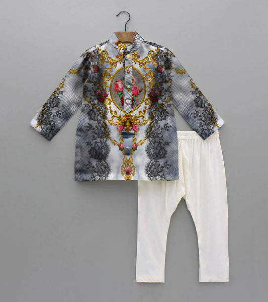 Lace with Floral Printed Pure Cotton Kurta And Pyjama