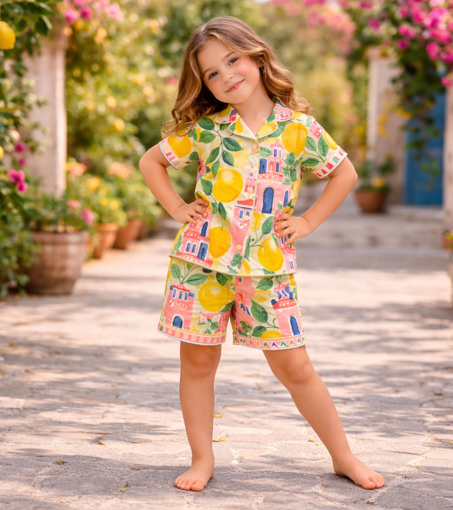 Lemon Garden Printed Girls Pure Cotton Half Nightsuit Set