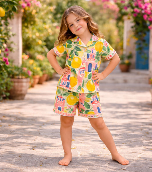 Lemon Garden Printed Girls Pure Cotton Half Nightsuit Set