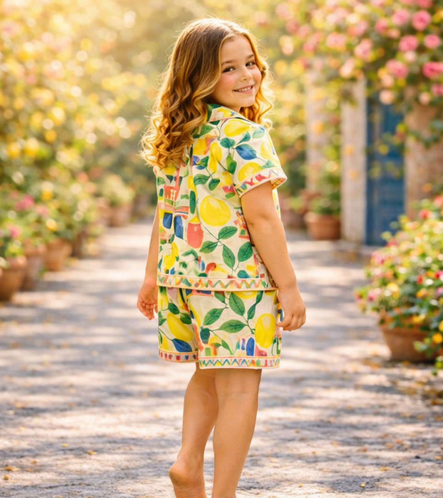 Lemon Garden Printed Girls Pure Cotton Half Nightsuit Set