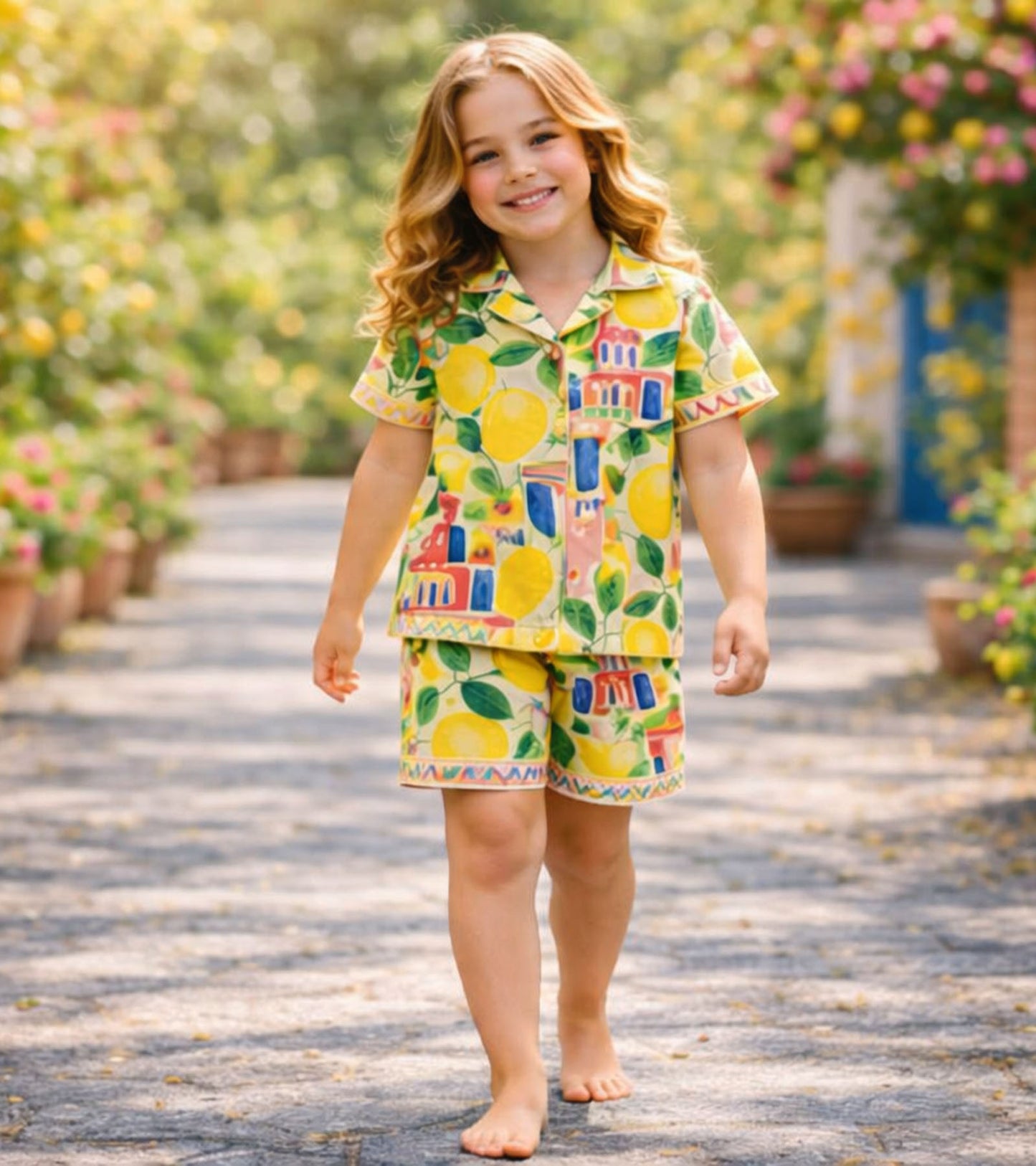 Lemon Garden Printed Girls Pure Cotton Half Nightsuit Set