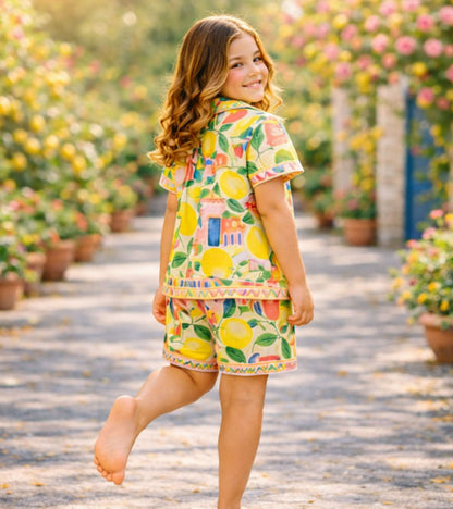 Lemon Garden Printed Girls Pure Cotton Half Nightsuit Set