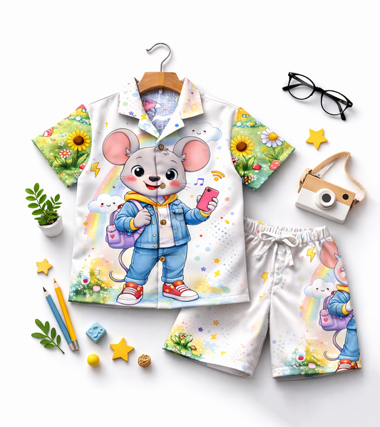 Little Explorer Mouse  Printed kids Co ord Set