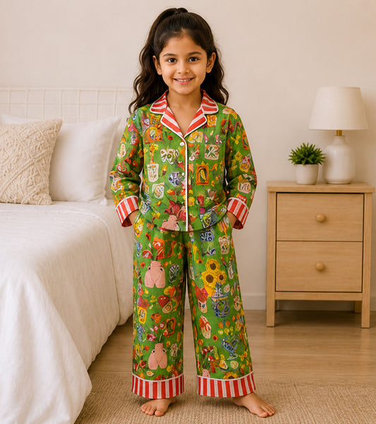 Little Woodland Dreams Printed Girls Pure Cotton Nightsuit Set