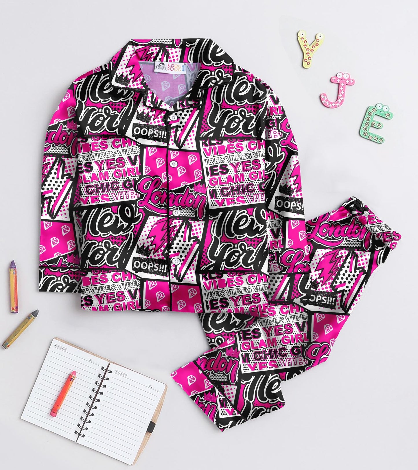 London Printed Girls Pure Cotton Nightsuit Set