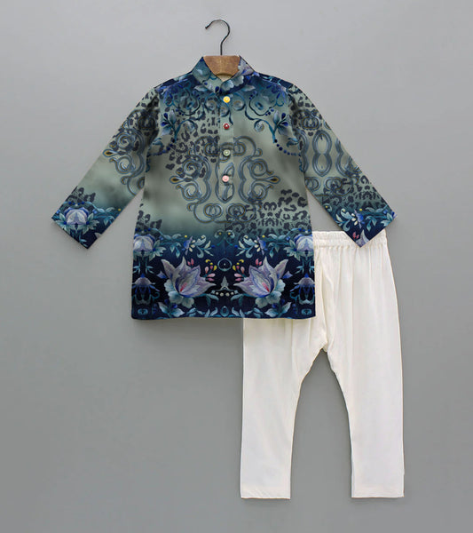 Lotus Printed Pure Cotton Kurta And Pyjama