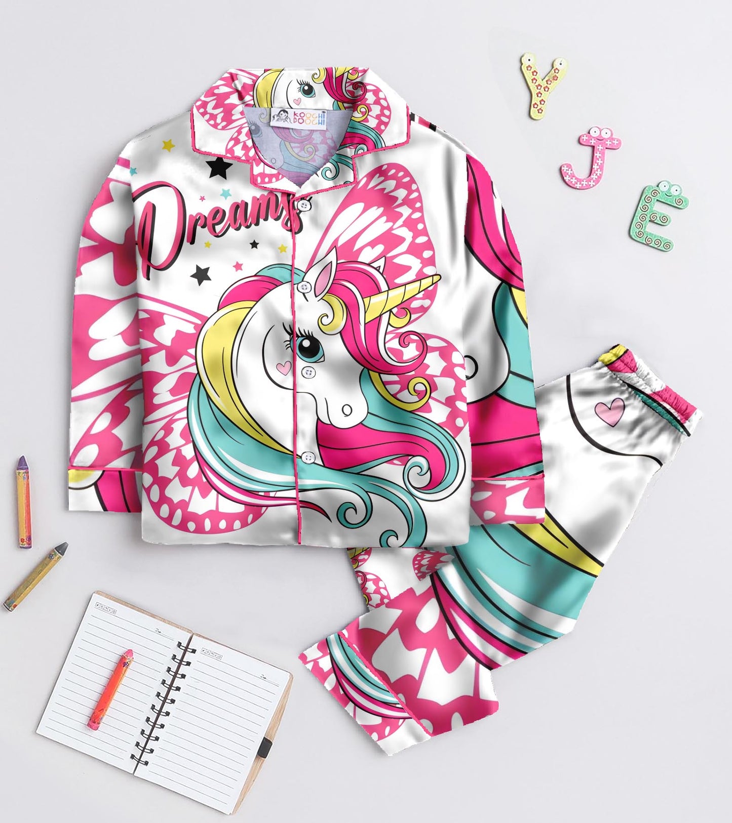 Lovely Unicorn Girls Pure Cotton Nightsuit Set