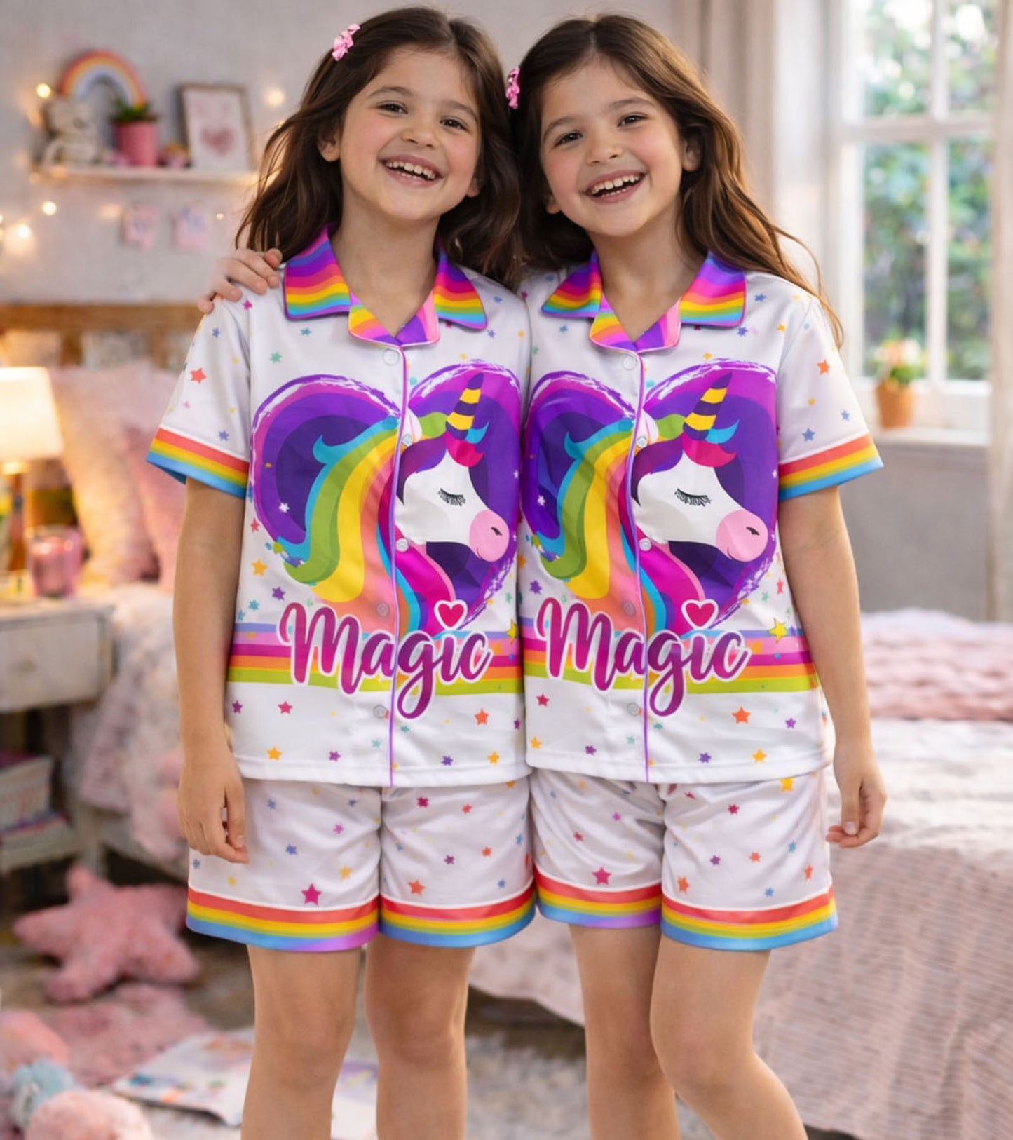 Magic Unicorn Printed Girls Pure Cotton Half Nightsuit Set