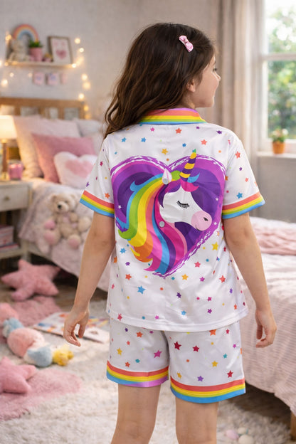 Magic Unicorn Printed Girls Pure Cotton Half Nightsuit Set
