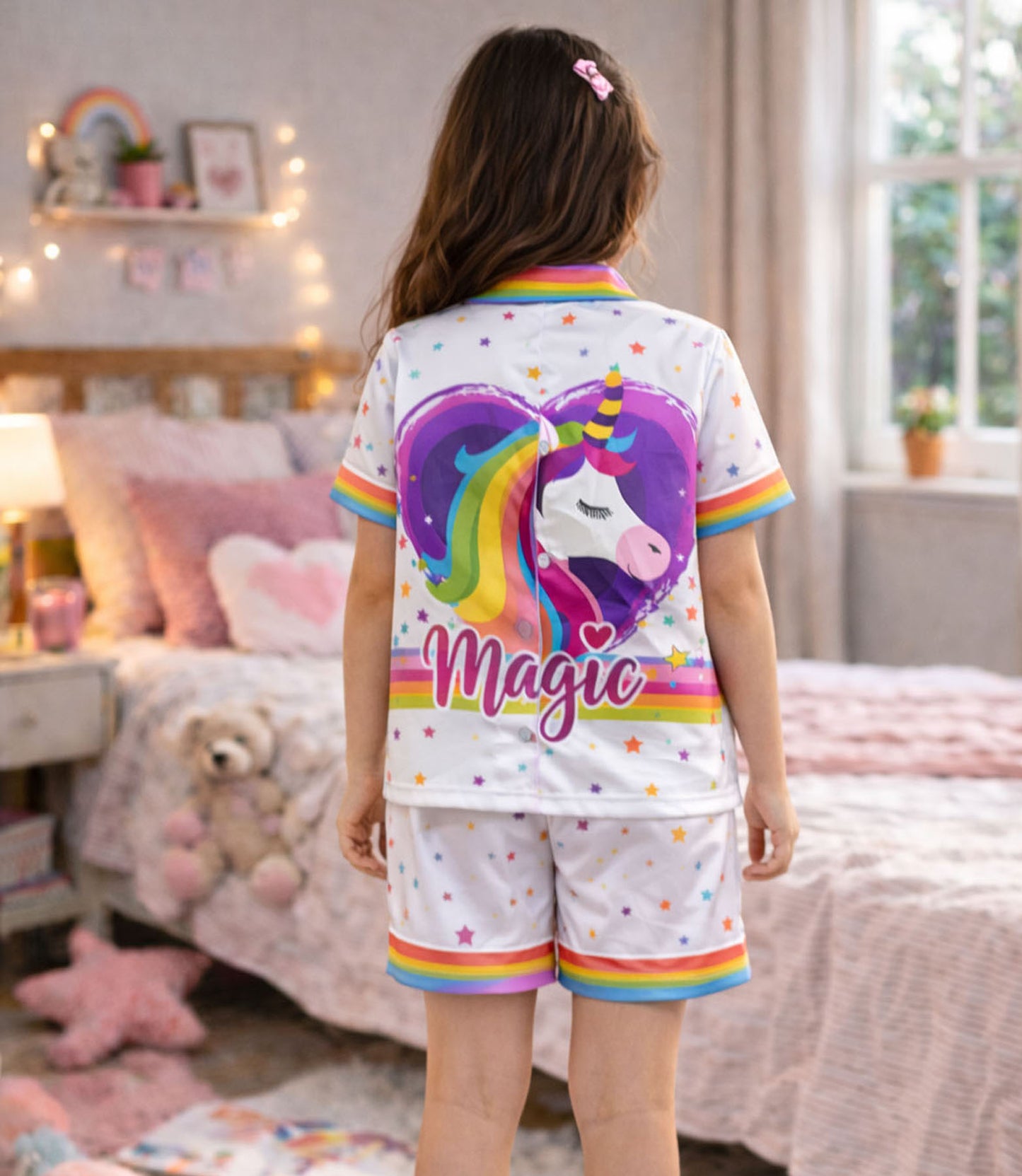 Magic Unicorn Printed Girls Pure Cotton Half Nightsuit Set