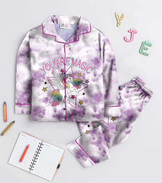 Magic Unicorn Printed Girls Pure Cotton Nightsuit Set