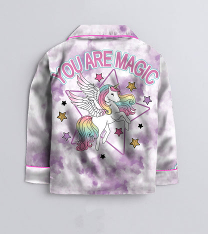 Magic Unicorn Printed Girls Pure Cotton Nightsuit Set