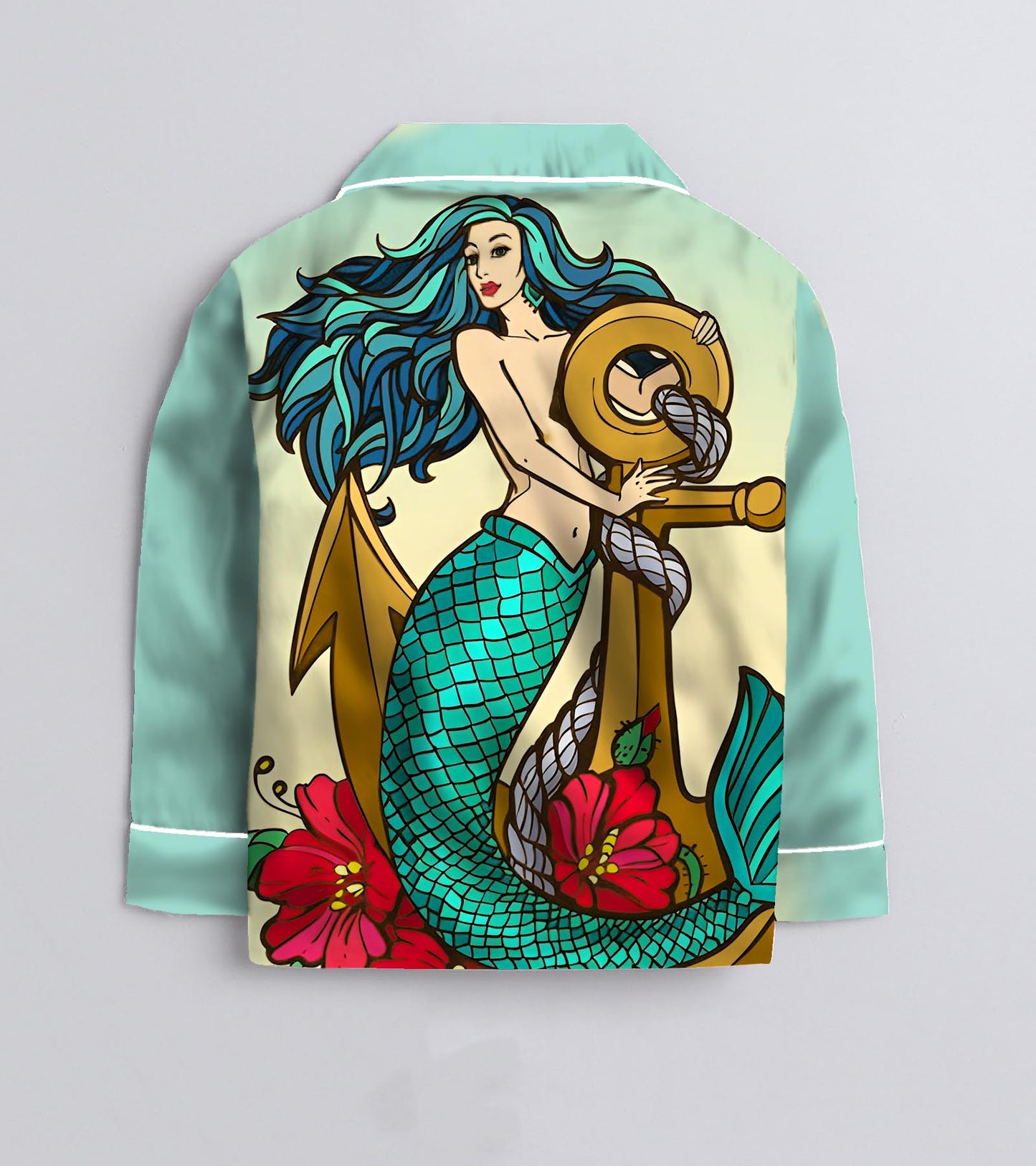 Mermaid with Anchor Printed Girls Pure Cotton Nightsuit Set