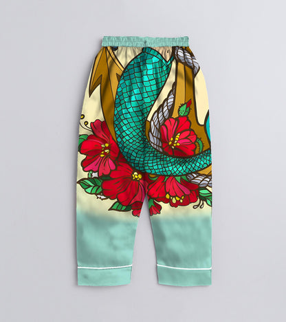Mermaid with Anchor Printed Girls Pure Cotton Nightsuit Set
