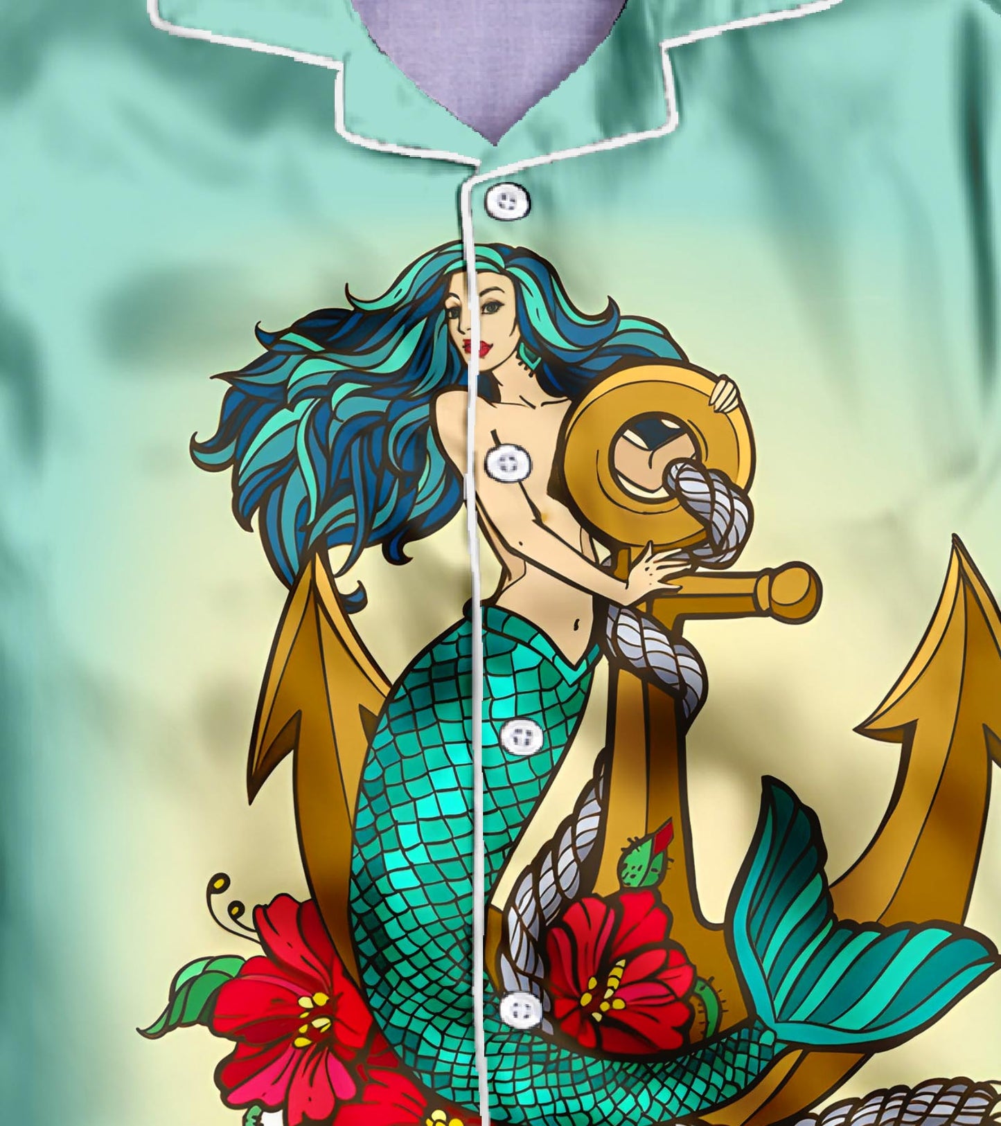 Mermaid with Anchor Printed Girls Pure Cotton Nightsuit Set