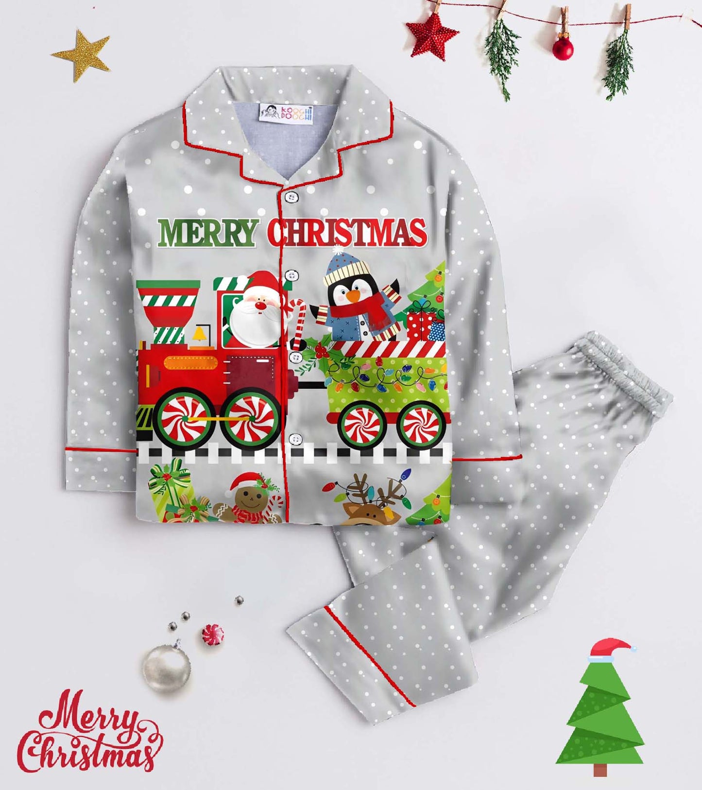 Merry Christmas Gift Pure Cotton Christmas Printed Nightsuit Set