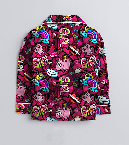 Micky  Printed Girls Pure Cotton Nightsuit Set