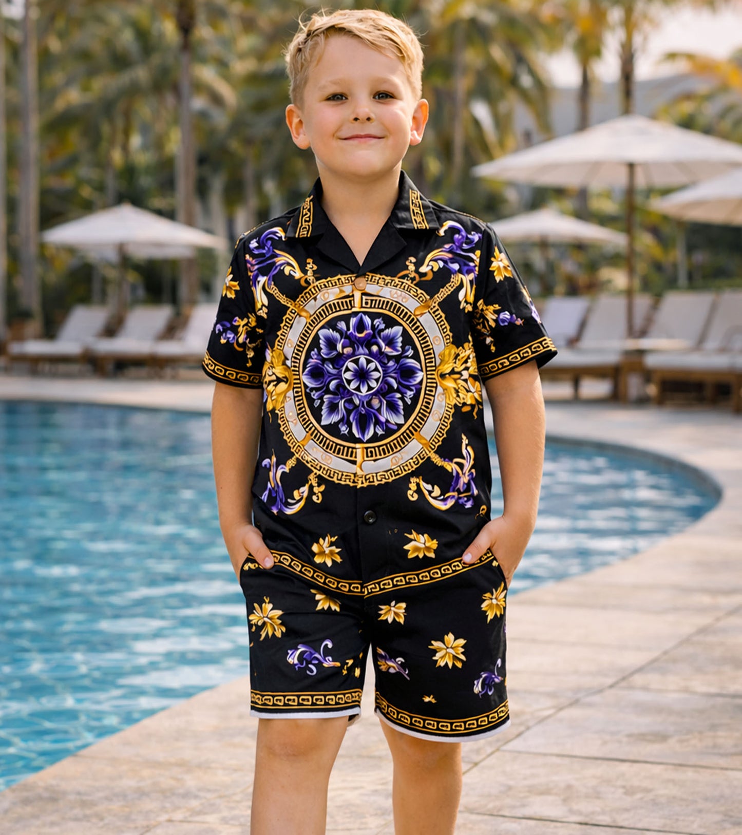 Midnight Royal Medallion Pure Cotton Luxe Co-ord Set For Boys