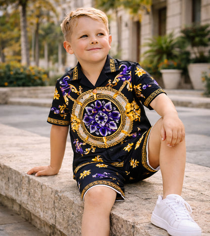 Midnight Royal Medallion Pure Cotton Luxe Co-ord Set For Boys