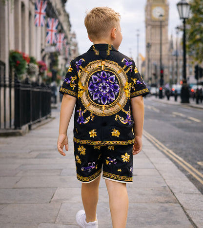 Midnight Royal Medallion Pure Cotton Luxe Co-ord Set For Boys