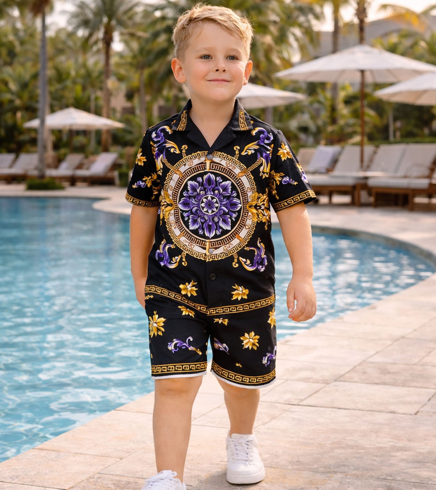 Midnight Royal Medallion Pure Cotton Luxe Co-ord Set For Boys