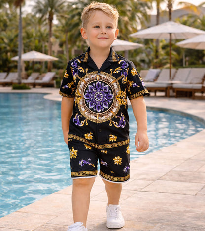 Midnight Royal Medallion Pure Cotton Luxe Co-ord Set For Boys