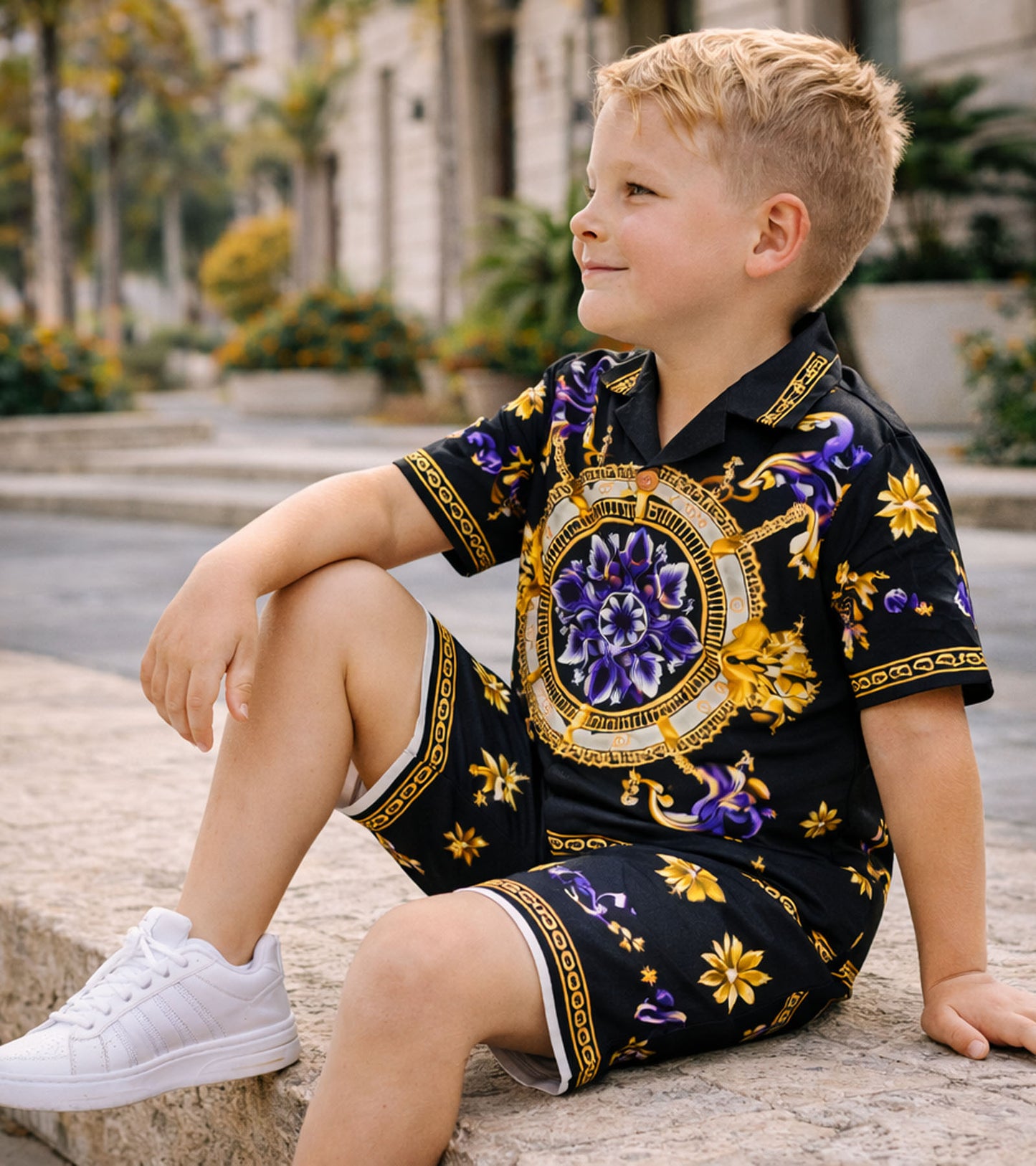 Midnight Royal Medallion Pure Cotton Luxe Co-ord Set For Boys