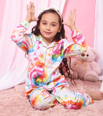 Modern Bandhani Printed Girls Nightsuit Set