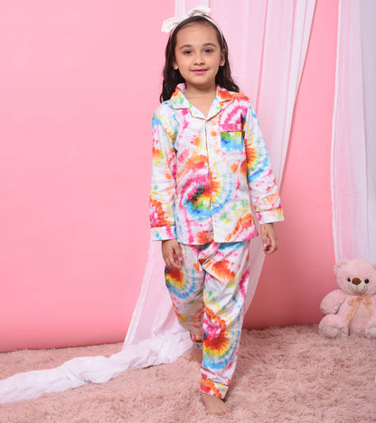 Modern Bandhani Printed Girls Nightsuit Set