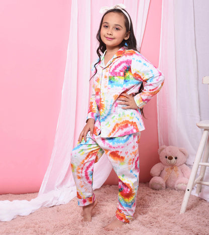 Modern Bandhani Printed Girls Nightsuit Set