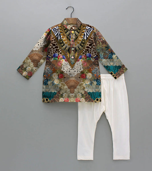 Multi Design Printed Pure Cotton Kurta And Pyjama