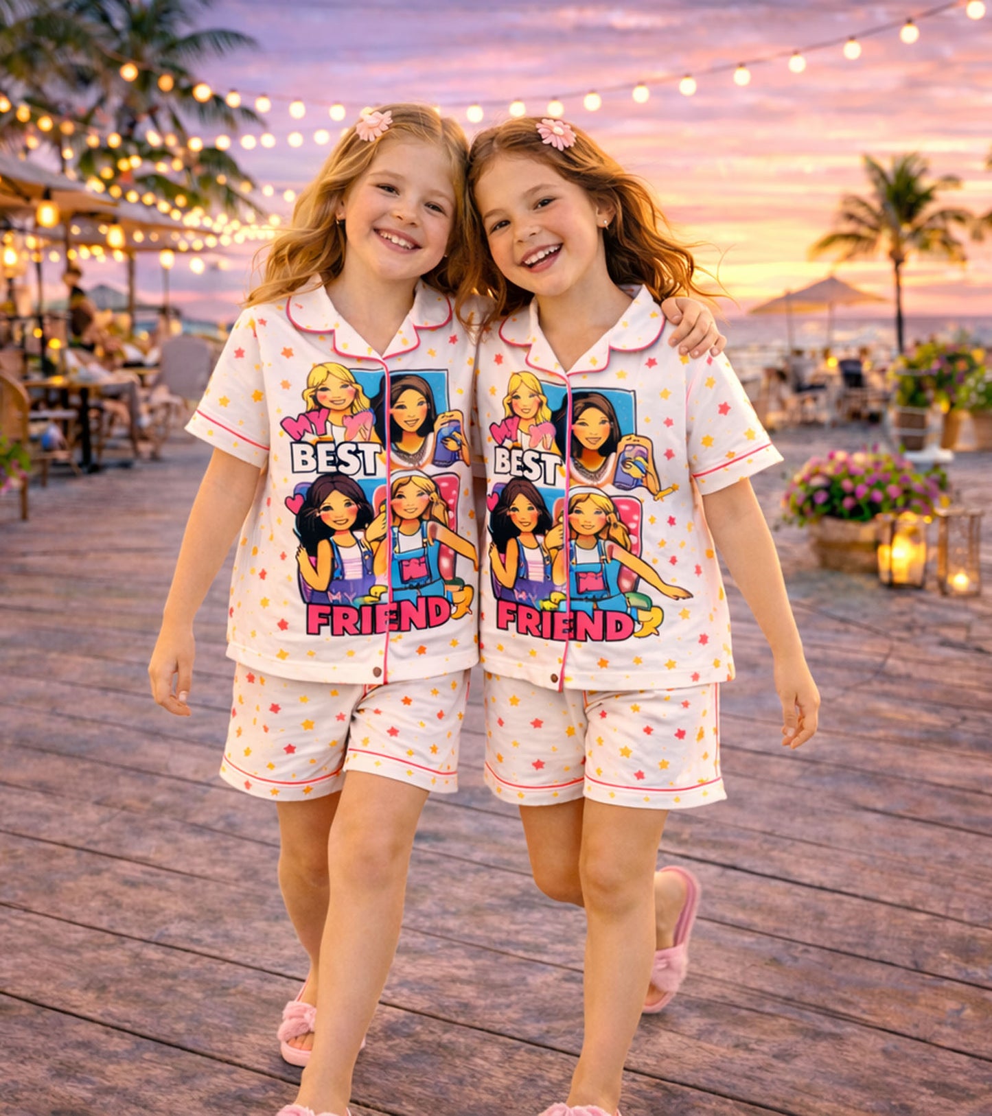 My Best Friend Printed Girls Pure Cotton Half Nightsuit Set