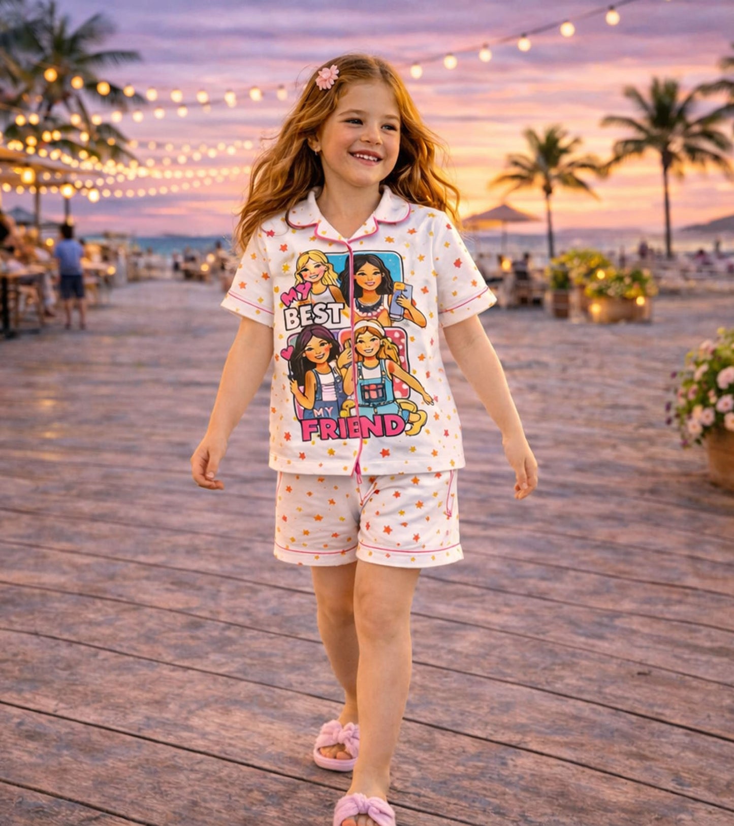 My Best Friend Printed Girls Pure Cotton Half Nightsuit Set
