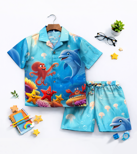 Ocean Adventure Dolphin Printed kids Co ord Set