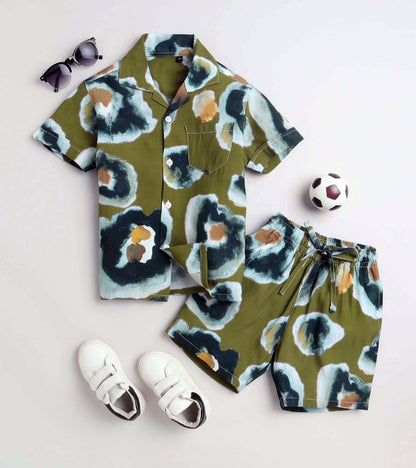 Olive Abstract Printed Boys Co ord Set